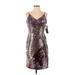 Aidan Mattox Cocktail Dress - Party V-Neck Sleeveless: Burgundy Print Dresses - New - Women's Size 4