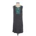 THML Casual Dress - Shift Tie Neck Sleeveless: Teal Dresses - Women's Size Small