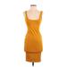 Fashion Nova Cocktail Dress - Bodycon Scoop Neck Sleeveless: Yellow Solid Dresses - Women's Size Small