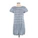 Lou & Grey Casual Dress - Shift Crew Neck Short sleeves: Blue Print Dresses - Women's Size Small