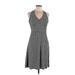 Ann Taylor Cocktail Dress - A-Line V Neck Sleeveless: Gray Polka Dots Dresses - Women's Size 6