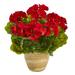 Primrue 11in. Geranium Artificial Plant in Ceramic Planter UV Resistant (Indoor/Outdoor) Silk/Polyester/Plastic in Red | 11 H x 5 W x 5 D in | Wayfair