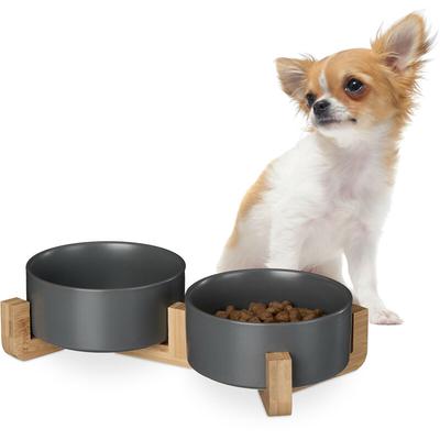 Relaxdays Hunde Napfbar Keramik, 850 ml, Futter & Wasser, Futternapf mit Bambus-Gestell, HxBxT: 9 x Image