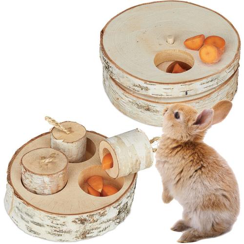 Kaninchen Spielzeug, 2 tlg. Set, Intelligenzspielzeug, Holz, Beschäftigung Hasen & Meerschweinchen,