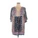 Sundance Casual Dress - Mini V Neck 3/4 sleeves: Blue Print Dresses - Women's Size X-Large Petite - Print Wash