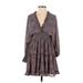 She + Sky Casual Dress - A-Line Plunge Long sleeves: Burgundy Floral Dresses - Women's Size Small