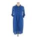 Casual Dress - Shirtdress Collared 3/4 sleeves: Blue Solid Dresses - Women's Size X-Large