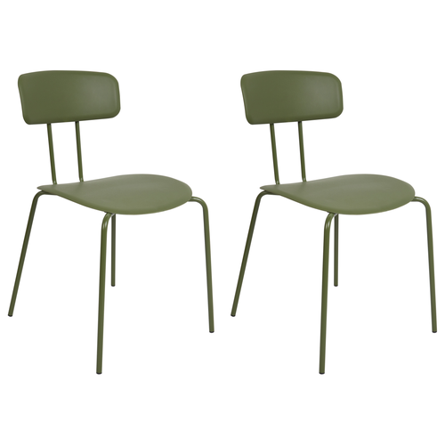 Stuhl 2er Set Grün Kunststoff und Metall Ohne Armlehnen Modernes Design Sitzmöbel Wohnzimmer Küche Esszimmer Essbereich