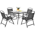 Set da Pranzo per Giardino con 4 Posti, Set di Sedie Pieghevoli e Tavolo da Pranzo con Foro