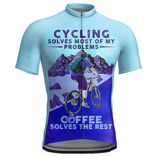 Herren Radtrikot Grafik Buchstaben Zahlen Lustig Kurzarm Fahhrad Trikot Oberteil mit 3 Gesäßtaschen Mountainbike MTB Straßenradsport Schnelltrocknend Reflektierende Streifen Rückentasche Image