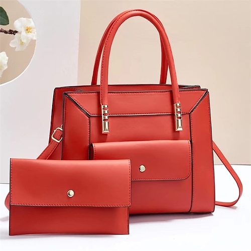 Grünes Set aus Handtasche und Geldbörse aus Kunstleder für Damen – elegante, strukturierte Tragetasche mit goldenen Akzenten fürs Büro, zum Einkaufen und für die Freizeit