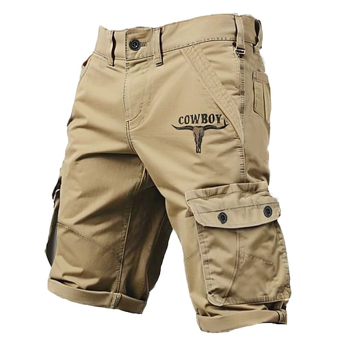 Herren-Cargo-Shorts, mehrere Taschen, grafische Cowboy-Outdoor-Shorts, sportliche Outdoor-Klassiker, mikroelastische Shorts Image