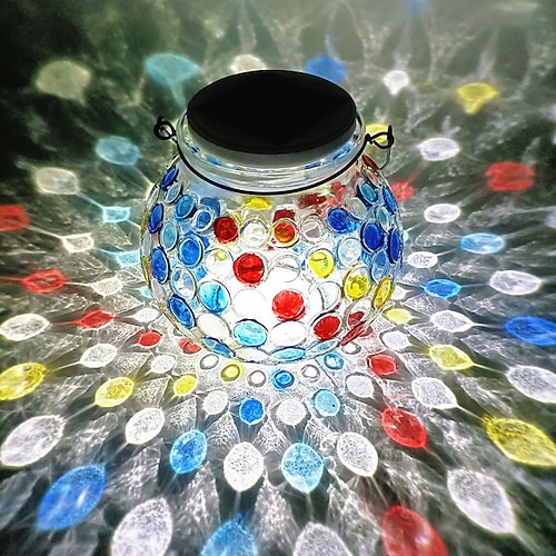 1 Stück Solarlaterne aus Glas, Solar-Schreibtischlampe für den Außenbereich, bunte Mosaikglaslampe, wasserdichte Solarleuchte für den Außenbereich für Garten, Terrasse, Weg, Balkon Image