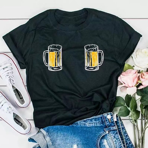 Cosplay Kostüm T-Shirt Anime Bier Bayerisch Deutsch Wiesn T-Shirt Ärmel Klassisch Streetstyle für Damen Unisex Erwachsene Heißprägen für Oktoberfestbier Image