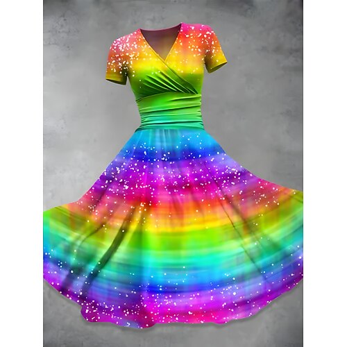 Damen Midikleid Sommerkleid Elegant Tropisch Klassisch Urlaub Heim Date Lässiger Schnitt Grafik Kurzarm V Ausschnitt Schwarz Weiß Gelb Hellgrün Sommer Image