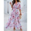 Femme robe longue Robe casual Robe Évasée Robe Trapèze Robe d'été Bohême mode Vacances du quotidien Rendez-vous Standard Floral Manches 3/4 Col V Blanche Rose Claire Bleu Roi Bleu Eté