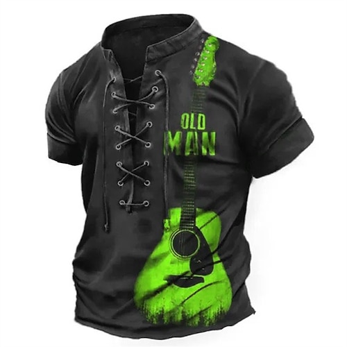 Festival de musique Homme Graphique Instrument de musique T-shirt Manche Courte T-shirt Impression 3D Col montant Chemise ancien Mode Designer Quotidien Sports Sortir Noir Bleu Bleu Ciel Été Vêtement