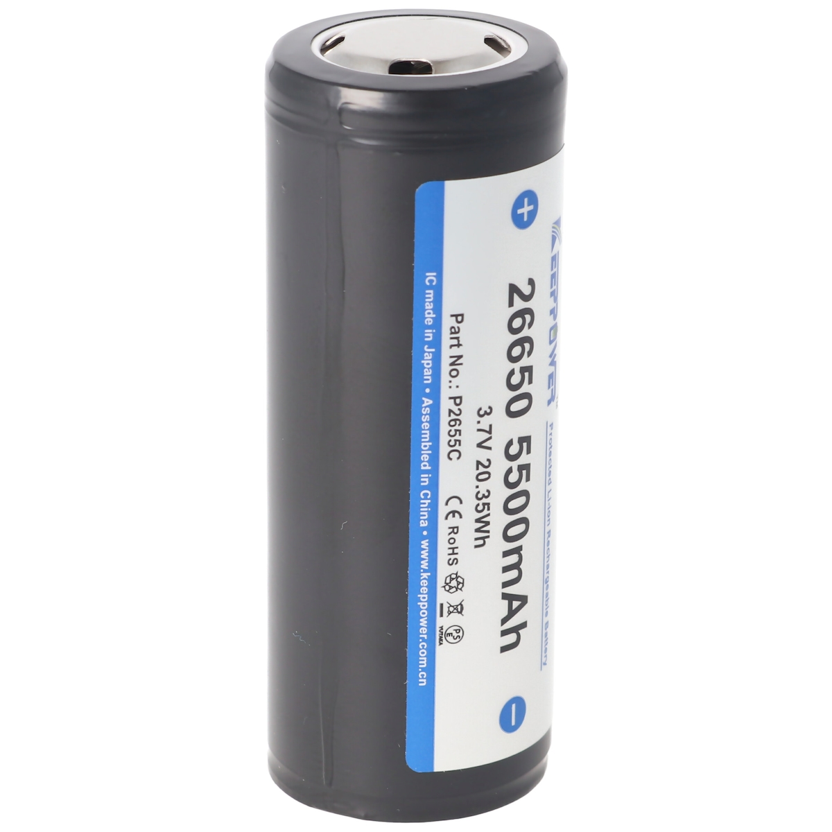 Keeppower 26650 Li-Ion Akku 5500mAh, 3,6V bis 3,7V, Maße 69,9x26,5mm PCB geschützt Image