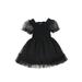 Eyicmarn Baby Girls Princess Dress Short Puff Sleeve Solid Color Frill Trim Smocked Dress