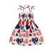 Eyicmarn Toddler Summer A-line Dress Girls Tie-up Smocked Butterfly/ Heart/ Star Stripe Print Spaghetti Strap One-piece