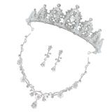 Rhinestone Crown Headband Girl Earrings Necklace Clip Dangle Lovey for Girls Little Decorative Child