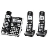 Panasonic Link2Cell Bluetooth Cordless Phone System with Voice Assistant Call Blocking and Answering Machine. DECT 6.0 Expandable Cordless System - 3 Handsets - KX-TGF573S (Black/Silver Trim)