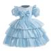 Baby Girls Clothing Winter Girls Christmas Short Sleeve Print Tulle Embroidery Lace Ruffles Party Evening Dress Wedding Dress Sky Blue Graphic Prints For Girls 10-12 Cute