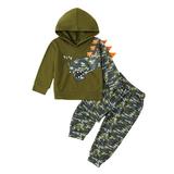KDFJPTH Toddler Boys Winter Long Sleeve Cartoon Dinosaur Prints Tops Pants 2PCS Outfits Clothes Set Toddler Boy Outfit Toddler Fall Outfits Boy