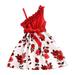 Girls Cute Dresses Holiday Playwear For Little Girls Summer Sleeveless One Shoulder Strap Floral Pattern Casual Fall Winter Clothes Red B