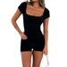 Womens Jumpsuits and Rompers Summer Running Bodysuit Square Neck Tanks Yoga Playsuits Simple Female Clothing Black S