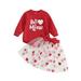 Qtinghua Newborn Baby Girls Valentine s Day Outfits Long Sleeve Letter Print Romper with Heart Tulle Skirt Outfits Red 0-3 Months