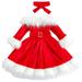 Kids Baby Girl Christmas Dress Long Sleeve Off Shoulder A-Line Dress with Belt Gown Formal Dresses Red 4-5 Years