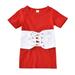 Toddler Fashion Dresses Solid Color Round Neck Short Sleeve Short Sleeve T Shirt With White Lace Up Waistband Princess Party Wear Red 100