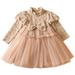 Youmylove Toddler Kids Flower Girls Dress Elegant Vintage Lace Long Sleeve A-Line Pleated Formal Wedding Party Dress Child Dailywear