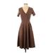 Lands' End Casual Dress - Fit & Flare: Brown Chevron/Herringbone Dresses - Women's Size X-Small
