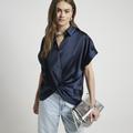 River Island Womens Navy Satin Wrap Front Blouse