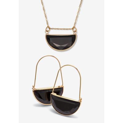 Women's Black Crystal Goldtone Geometric Necklace And Earrings Set by PalmBeach Jewelry in Black