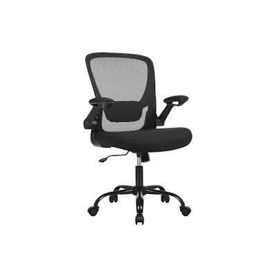 Bürostuhl mit Netzbespannung, klappbare Armlehnen, große Sitzfläche, gepolsterte Lendenstütze, Wippfunktion, bis 120 kg belastbar, schwarz Image
