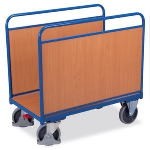 VARIOfit Längswandwagen, Tragl. 500kg, Ladefl. LxB 1060x660mm, Holzplatte, 2 Wände Image