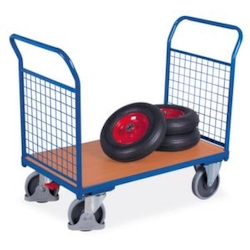 VARIOfit Gitter-Doppelstirnwandwagen, Tragl. 500kg, Ladefl. LxB 970x700mm, Holzplatte Image