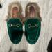 Gucci Shoes | Gucci Fur Slides !! Green Velvet Size 37 | Color: Green | Size: 7