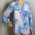 Lilly Pulitzer Tops | Lilly Pulitzer Elsa Silk V-Neck Blouse Gypset Paradise, Size Xs | Color: Green/Pink | Size: Xs