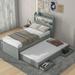 Twin XL Size Platform Bed with Storage LED Headboard, Twin Size Trundle and 2 Drawers, Charging Station