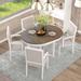 Farmhouse Dining Table Set for 4, 42"-57.7" Round Extendable Dining Table with 4 Upholstered Dining Chairs