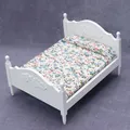 1:12 Dollhouse Miniature European Double Bed Model Furniture Accessory For Doll House Bedroom Decor