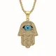 Turkish Evil Eye Hamsa Hand of Fatima Pendant Necklace Gold Color Stainless Steel Iced Out Chain Hip
