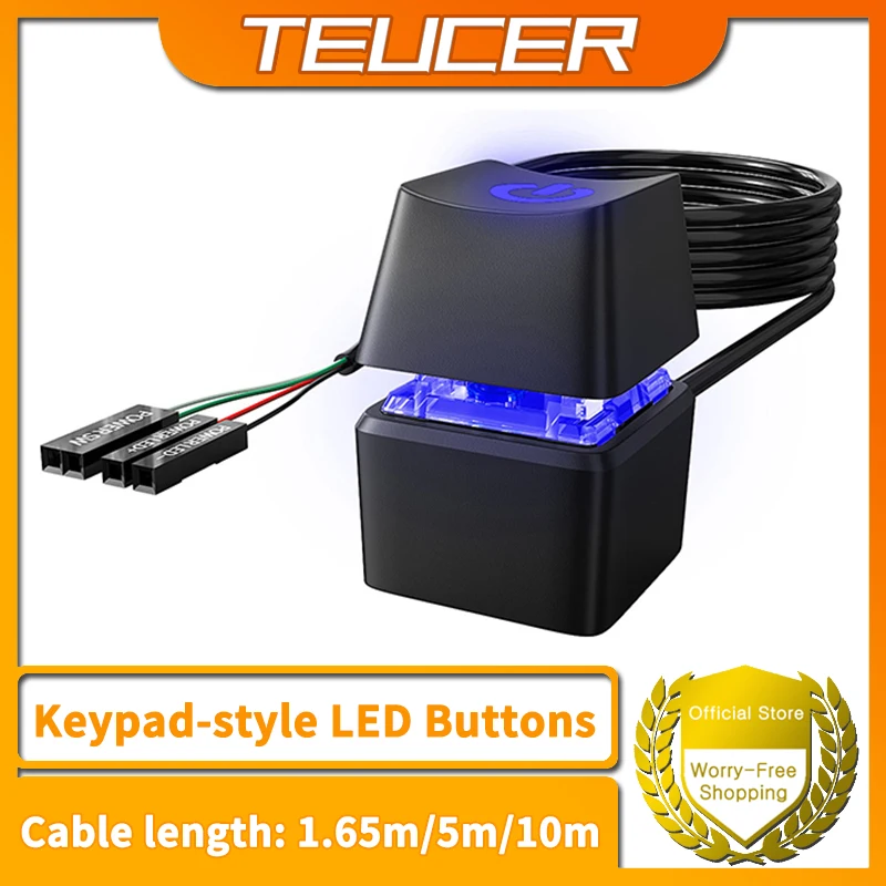TEUCER 1,65/5/10 m LED-Leuchten Computer Desktop Switch PC Motherboard Externer Start Power-Taste Verlängerungskabel für Home Office Image