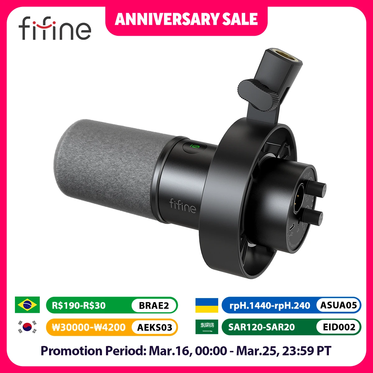 FIFINE Microfono dinamico USB/XLR con supporto antiurto, touch-mute, jack per cuffie e controllo del volume, per registrazione su PC o scheda audio -K688