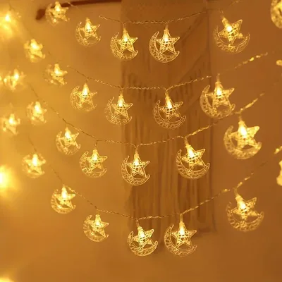1pc EID Ramadan Star Moon LED String Lights For Home Decoration 10/20/30/40LED Color/Warm Color Decorative Light Ramadan Supplie