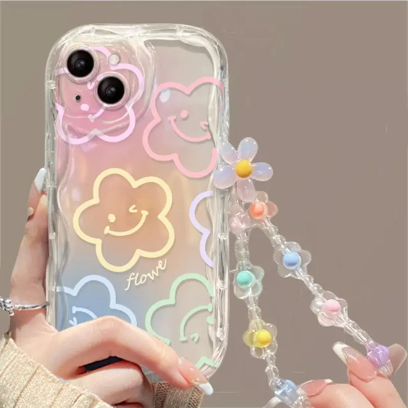 Custodia per telefono con braccialetto floreale per Xiaomi Redmi Note 14 13 Pro Plus Note 12S 10 11 8 Pro 12 Redmi 13 12C 13C 14C 10C Cover in TPU ondulato